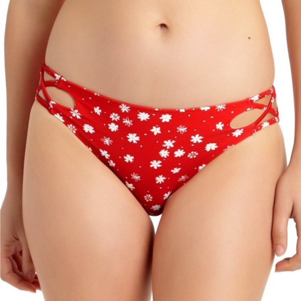 California Waves Womens Hipster Floral Swim Bottoms Red Size S. B-1